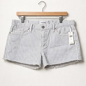 FRAME Le Brigette High Rise Raw Hem Striped Denim Shorts Anthro  34 / 18W NWT